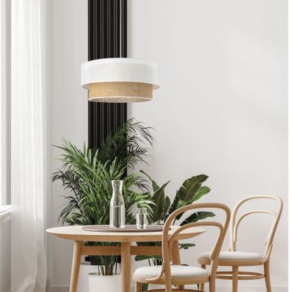 Lustr na lanku BORHO 1xE27/60W/230V pr. 40 cm bílá/juta