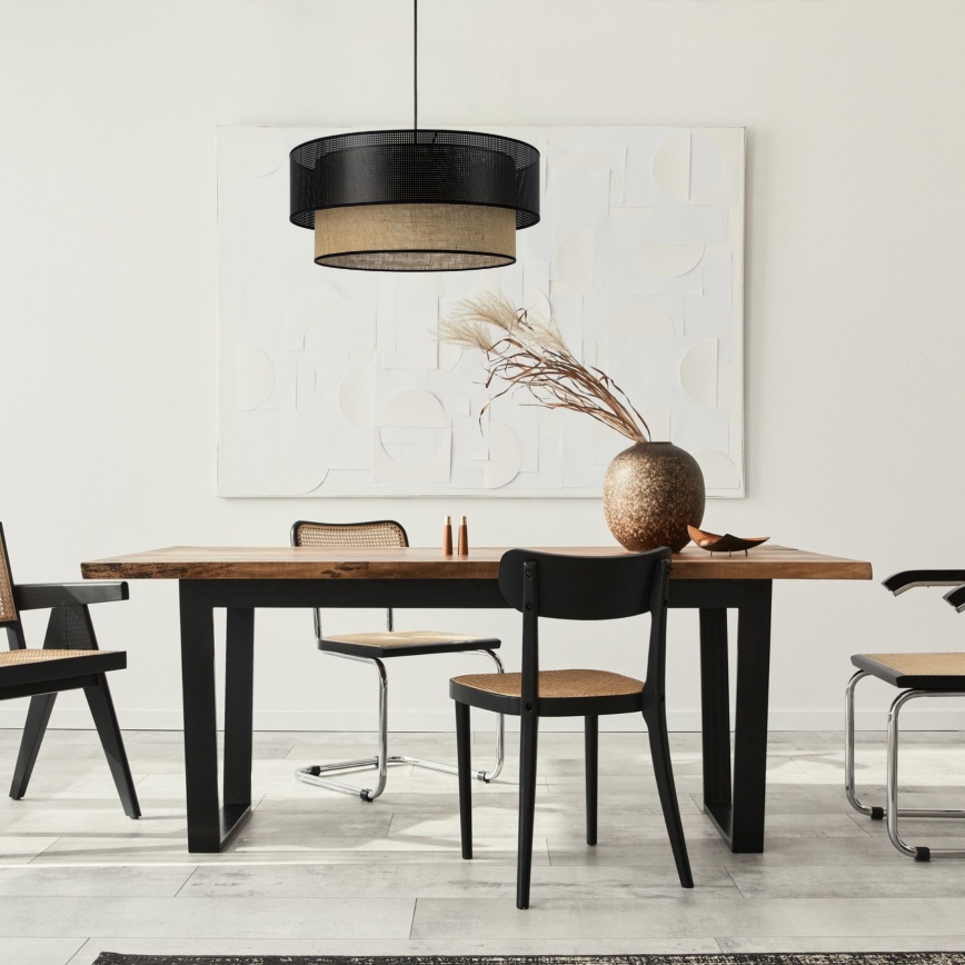 Lustr na lanku BORHO 1xE27/60W/230V pr. 40 cm černá/juta