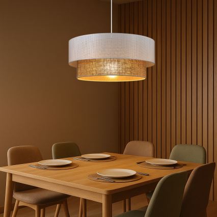 Lustr na lanku BORHO 1xE27/60W/230V pr. 50 cm bílá/juta