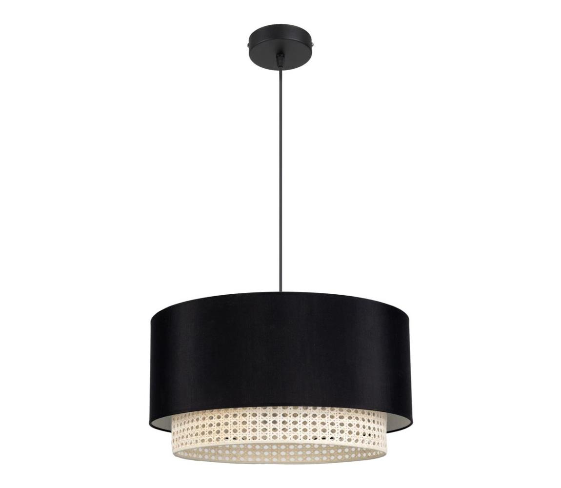 Belis Lustr na lanku BOSCO 1xE27/60W/230V pr. 40 cm černá ratan BE0378