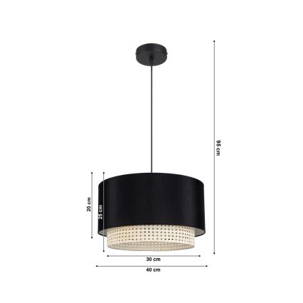 Lustr na lanku BOSCO 1xE27/60W/230V pr. 40 cm černá ratan