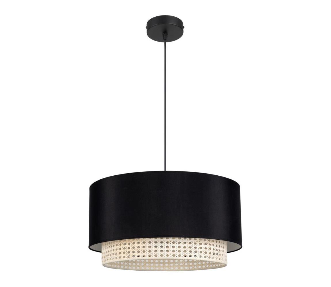 Belis Lustr na lanku BOSCO 1xE27/60W/230V pr. 50 cm černá ratan BE0374