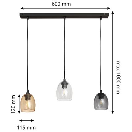 Lustr na lanku BRILLANT 3xE27/15W/230V béžová/čirá/šedá
