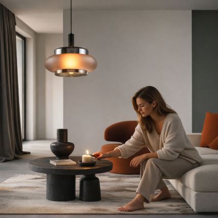 Lustr na lanku BRIZI 1xE27/40W/230V šedá/kouřová