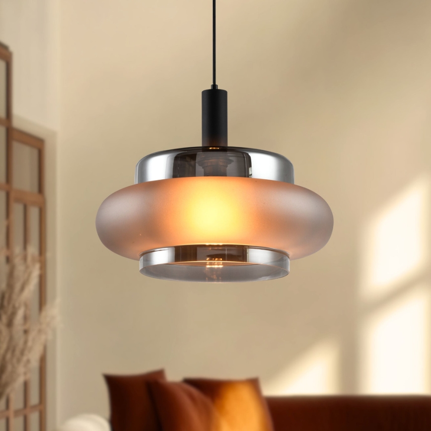 Lustr na lanku BRIZI 1xE27/40W/230V šedá/kouřová
