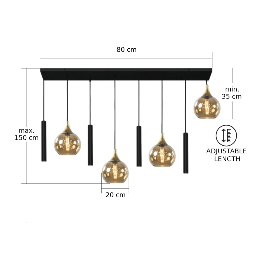 Lustr na lanku CALYPSO 4xGU10/60W/230V + 4xE27/60W černá/zlatá