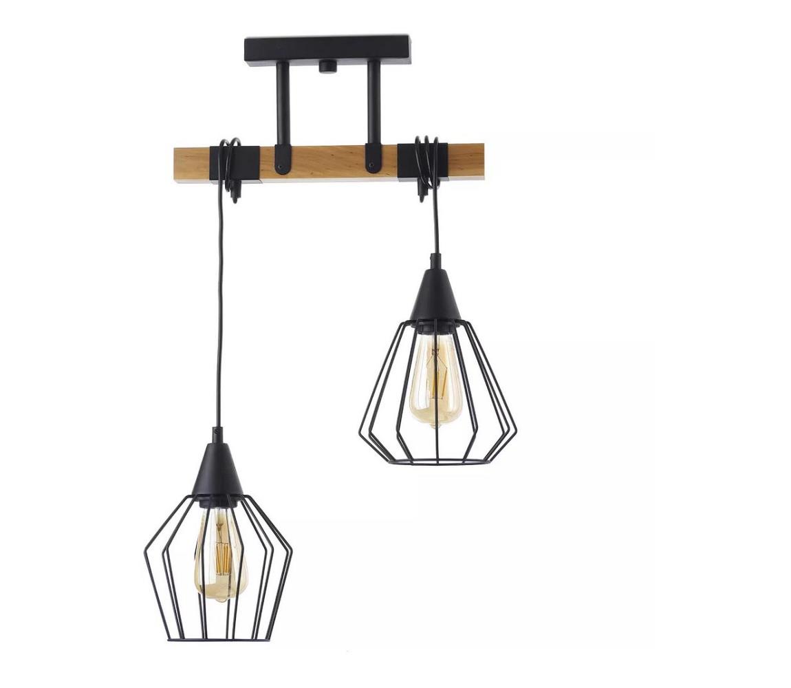 Light4home Lustr na lanku CAMEROON 2xE27/60W/230V černá/dřevo LH0426