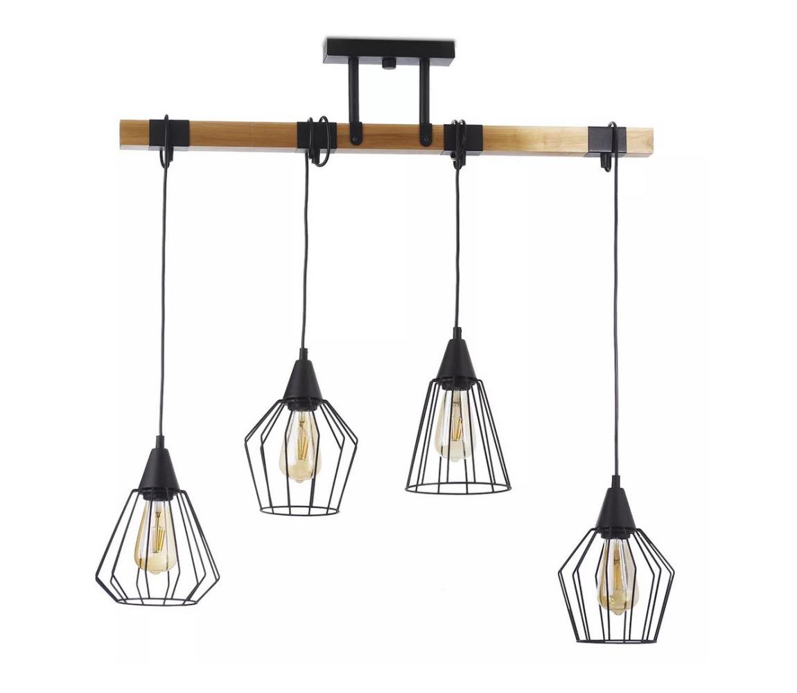 Light4home Lustr na lanku CAMEROON 4xE27/60W/230V černá/dřevo LH0427