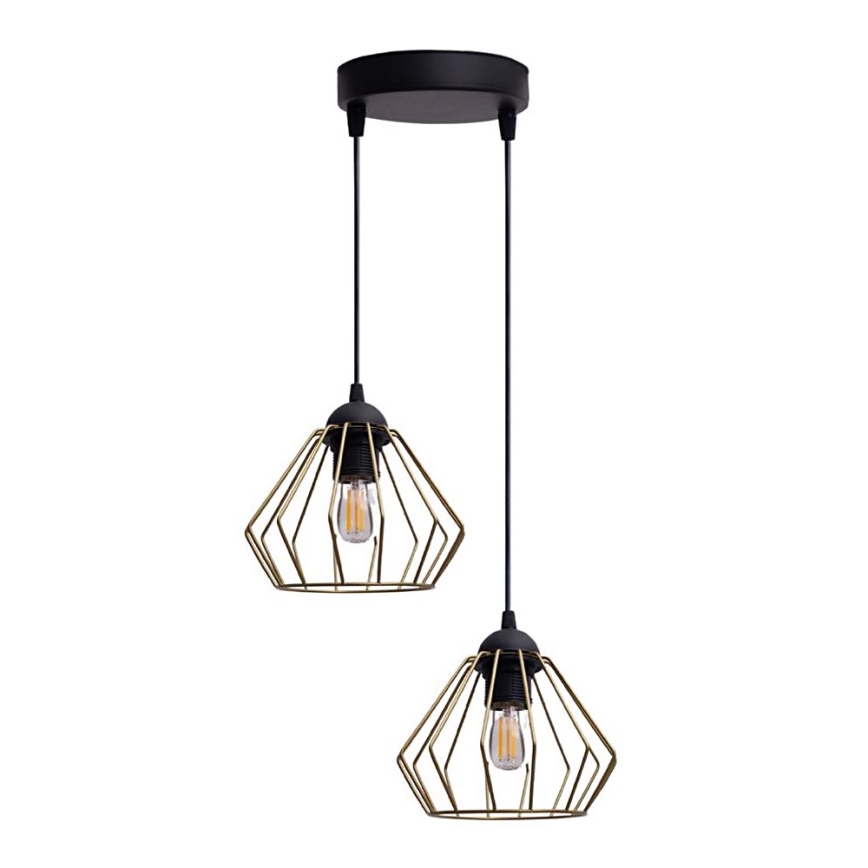 Lustr na lanku CEED GOLD 2xE27/60W/230V pr. 28 cm černá/zlatá