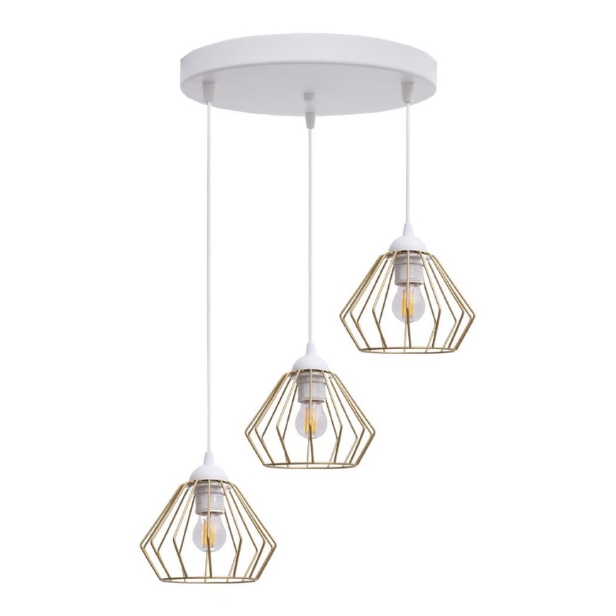 Lustr na lanku CEED GOLD 3xE27/60W/230V pr. 45 cm bílá/zlatá
