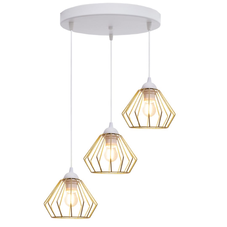 Lustr na lanku CEED GOLD 3xE27/60W/230V pr. 45 cm bílá/zlatá