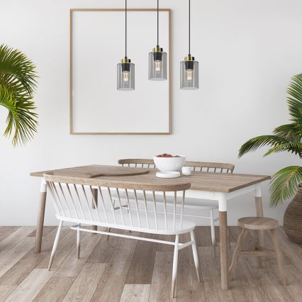 Lustr na lanku CHIC 3xE27/60W/230V černá/šedá