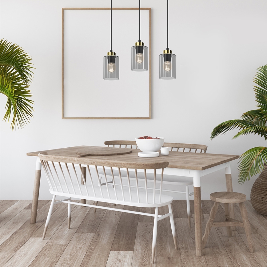Lustr na lanku CHIC 3xE27/60W/230V černá/šedá