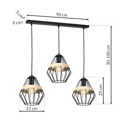 Lustr na lanku CLIF 3xE27/60W/230V