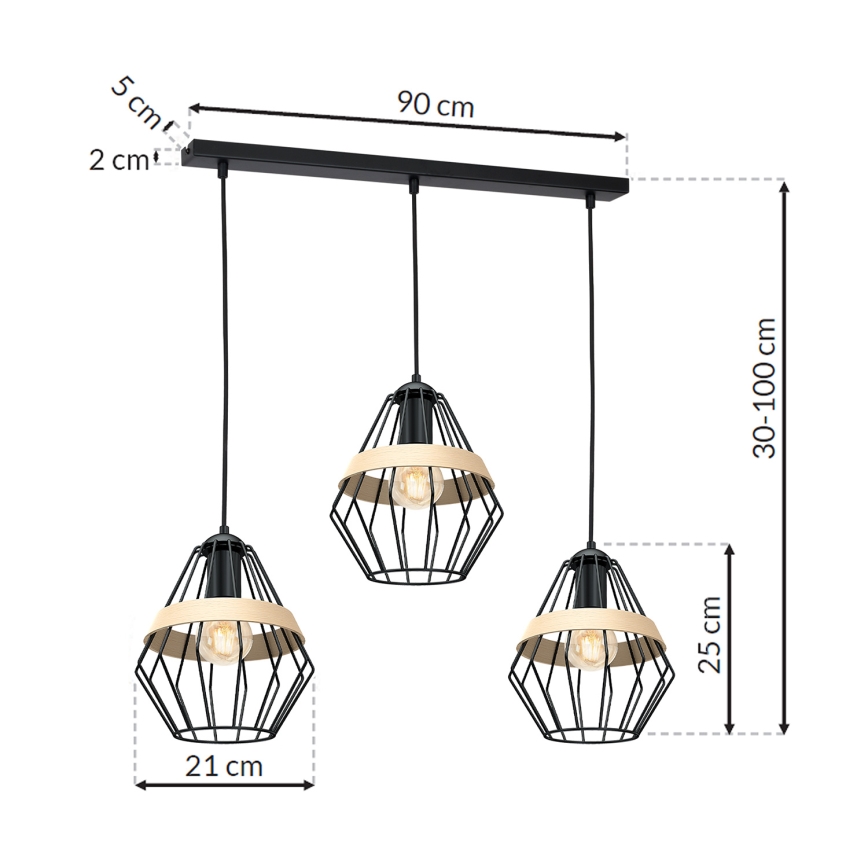 Lustr na lanku CLIF 3xE27/60W/230V