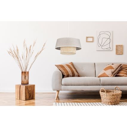 Lustr na lanku CONA 1xE27/60W/230V pr. 35 cm béžová ratan