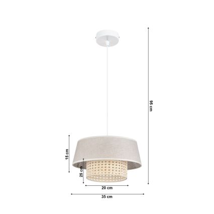 Lustr na lanku CONA 1xE27/60W/230V pr. 35 cm béžová ratan