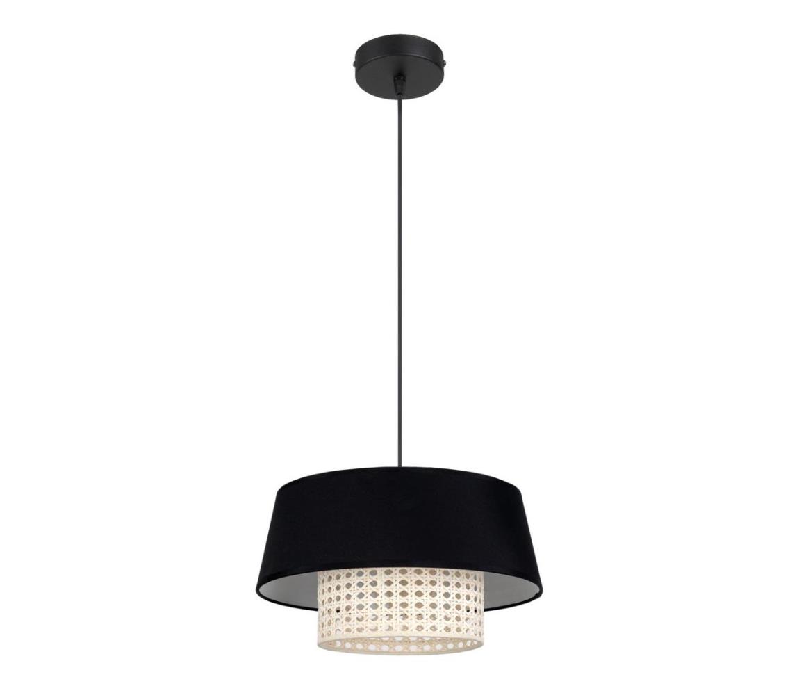 Belis Lustr na lanku CONA 1xE27/60W/230V pr. 35 cm černá ratan BE0382
