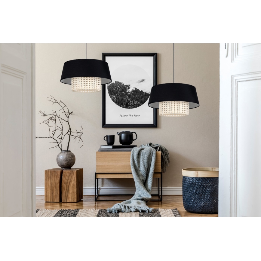 Lustr na lanku CONA 1xE27/60W/230V pr. 35 cm černá ratan