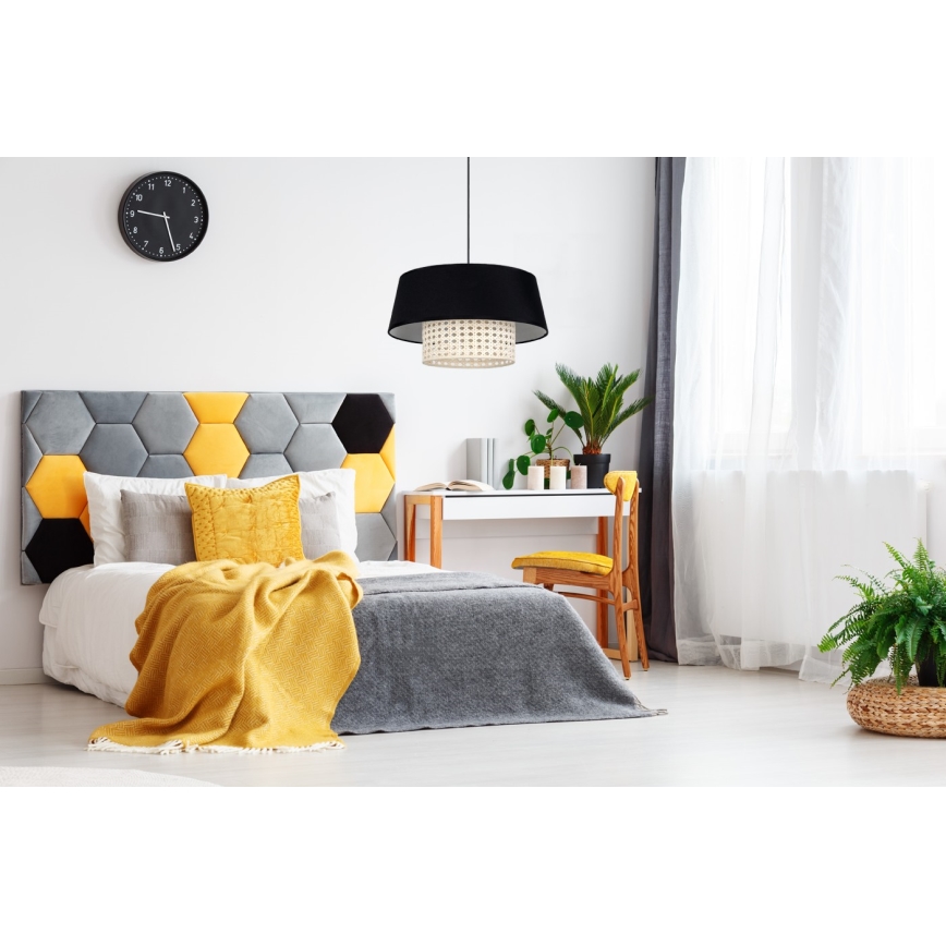 Lustr na lanku CONA 1xE27/60W/230V pr. 35 cm černá ratan