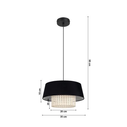 Lustr na lanku CONA 1xE27/60W/230V pr. 35 cm černá ratan