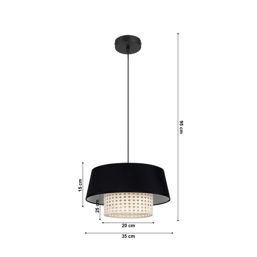 Lustr na lanku CONA 1xE27/60W/230V pr. 35 cm černá ratan
