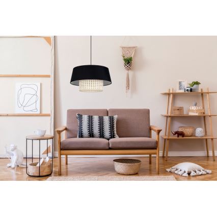 Lustr na lanku CONA 1xE27/60W/230V pr. 35 cm černá ratan