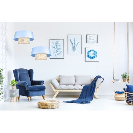 Lustr na lanku CONA 1xE27/60W/230V pr. 35 cm modrá ratan