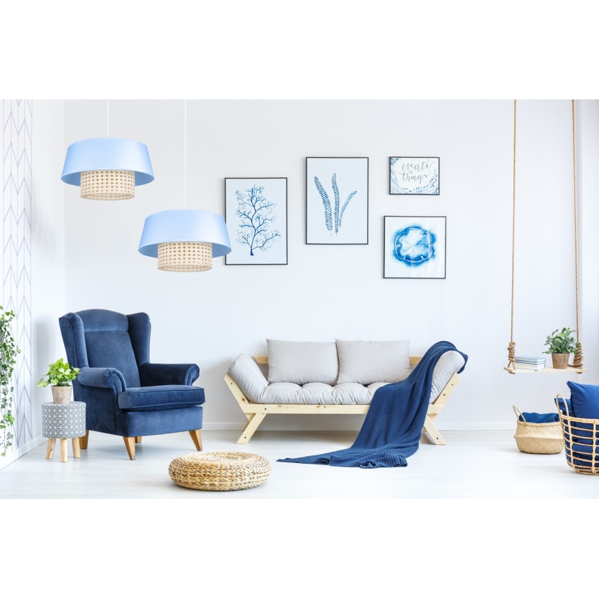 Lustr na lanku CONA 1xE27/60W/230V pr. 35 cm modrá ratan