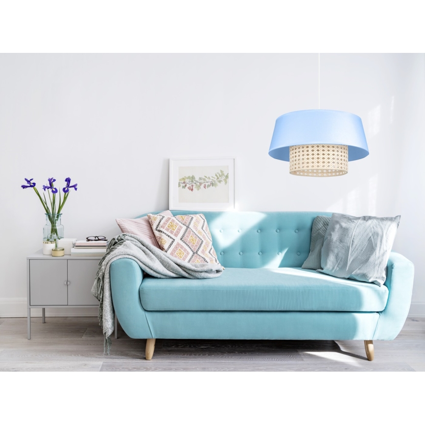 Lustr na lanku CONA 1xE27/60W/230V pr. 35 cm modrá ratan