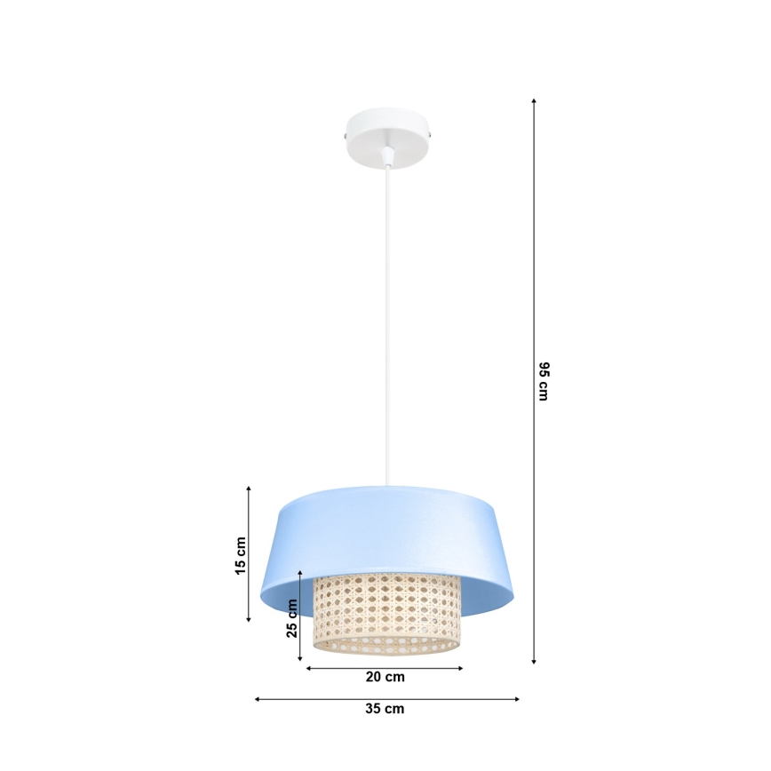 Lustr na lanku CONA 1xE27/60W/230V pr. 35 cm modrá ratan