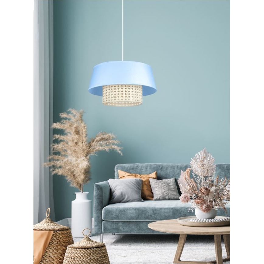 Lustr na lanku CONA 1xE27/60W/230V pr. 35 cm modrá ratan