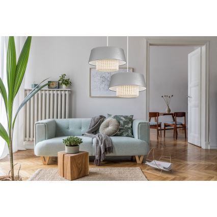 Lustr na lanku CONA 1xE27/60W/230V pr. 35 cm šedá ratan
