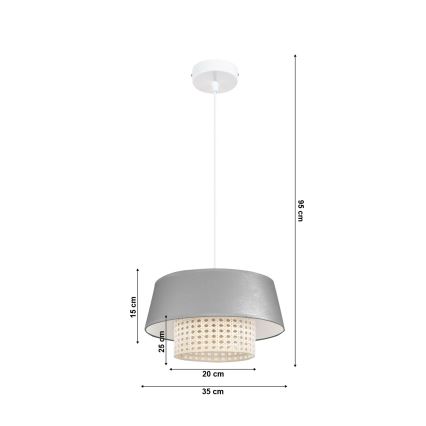 Lustr na lanku CONA 1xE27/60W/230V pr. 35 cm šedá ratan