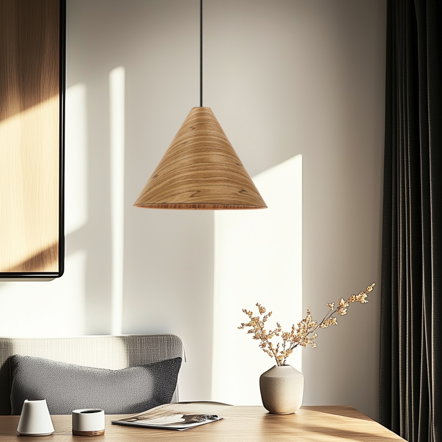 Lustr na lanku CONO 1xE27/40W/230V dubová dýha