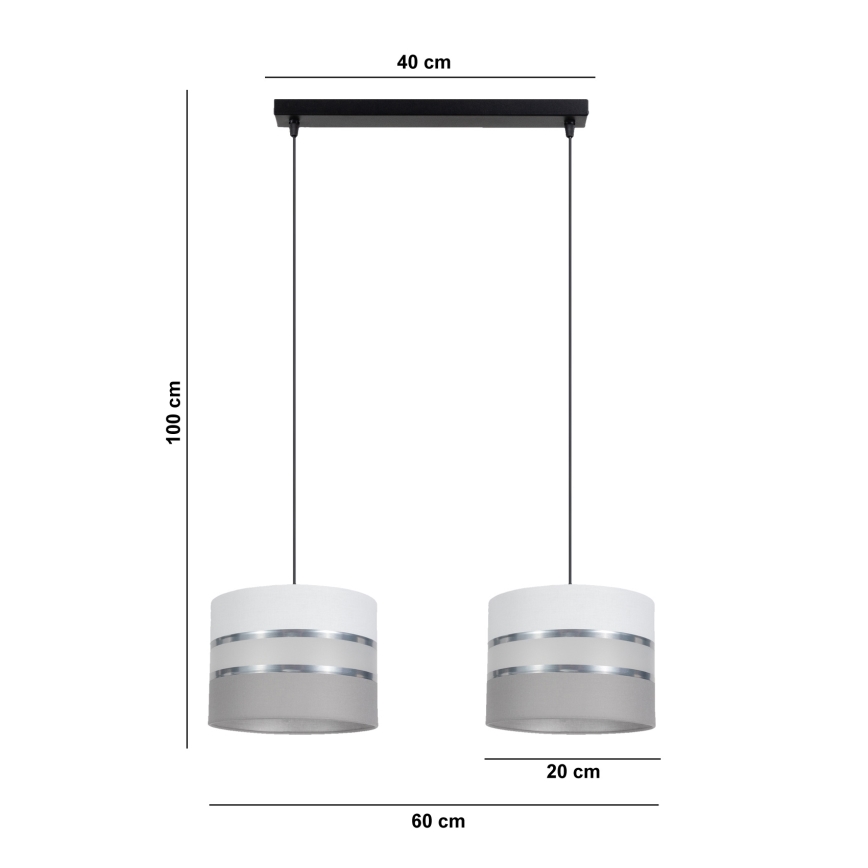 Lustr na lanku CORAL 2xE27/60W/230V bílá/šedá