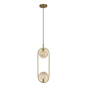 Lustr na lanku CORDEL 2xG9/28W/230V mosaz/kouřová béžová