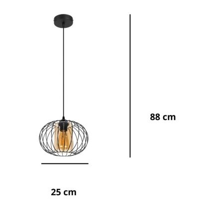 Lustr na lanku CORRINI 1xE27/60W/230V pr. 25 cm černá/béžová