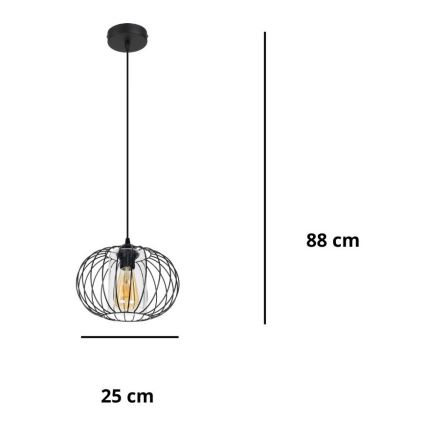 Lustr na lanku CORRINI 1xE27/60W/230V pr. 25 cm černá/čirá