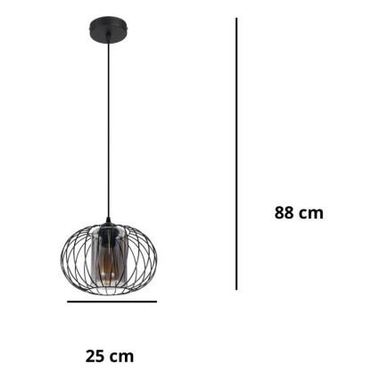 Lustr na lanku CORRINI 1xE27/60W/230V pr. 25 cm černá/šedá