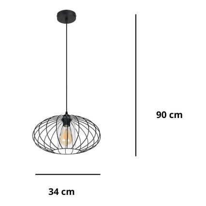 Lustr na lanku CORRINI 1xE27/60W/230V pr. 34 cm černá/čirá