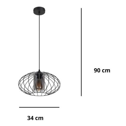 Lustr na lanku CORRINI 1xE27/60W/230V pr. 34 cm černá/šedá