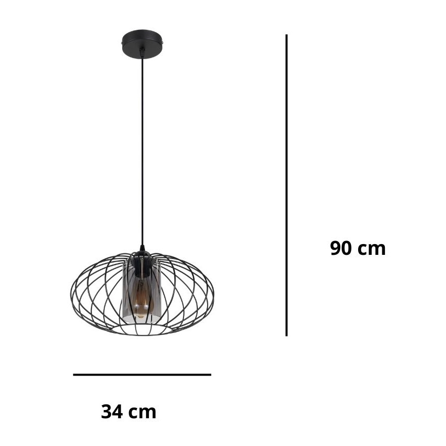 Lustr na lanku CORRINI 1xE27/60W/230V pr. 34 cm černá/šedá
