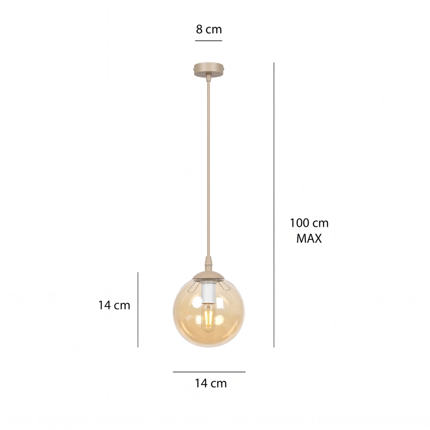 Lustr na lanku COSMO 1xE14/10W/230V pr. 14 cm béžová/kouřová béžová