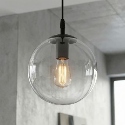Lustr na lanku COSMO 1xE14/10W/230V pr. 14 cm černá/čirá