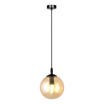 Lustr na lanku COSMO 1xE14/10W/230V pr. 14 cm černá/kouřová béžová