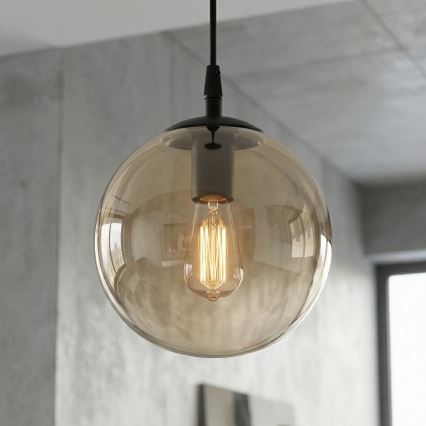 Lustr na lanku COSMO 1xE14/10W/230V pr. 14 cm černá/kouřová béžová