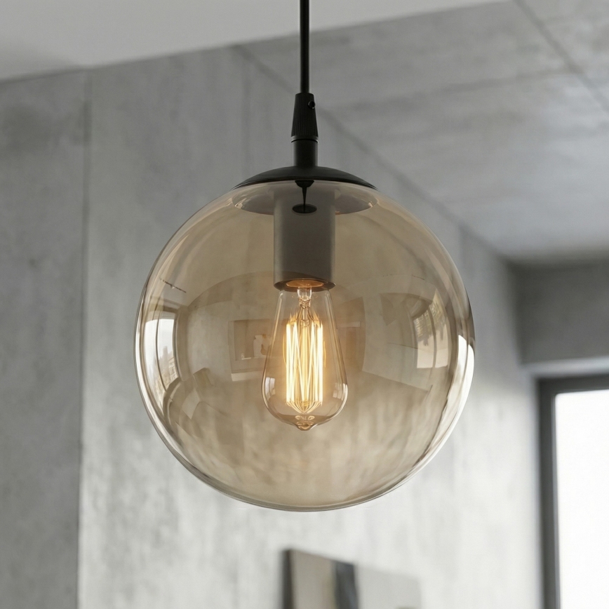 Lustr na lanku COSMO 1xE14/10W/230V pr. 14 cm černá/kouřová béžová