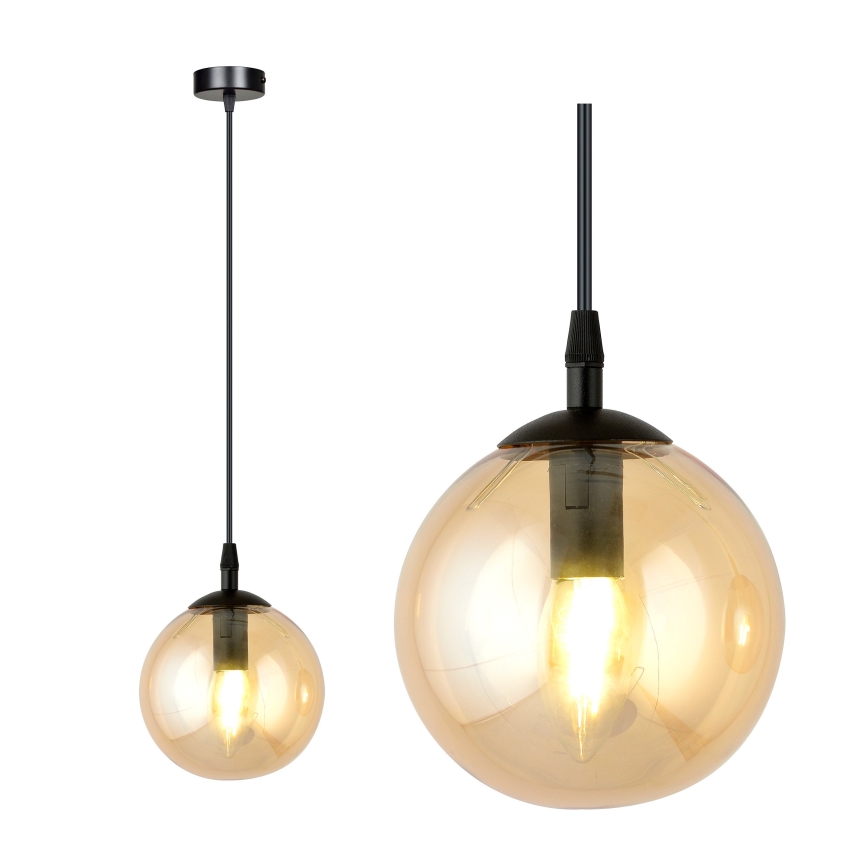 Lustr na lanku COSMO 1xE14/10W/230V pr. 14 cm černá/kouřová béžová