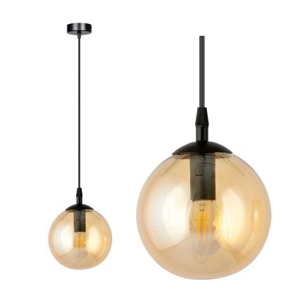 Lustr na lanku COSMO 1xE14/10W/230V pr. 14 cm černá/kouřová béžová
